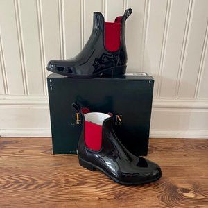 LAUREN by Ralph Lauren Black & Red Tally-Bo-Rai Rain Booties Sz 6